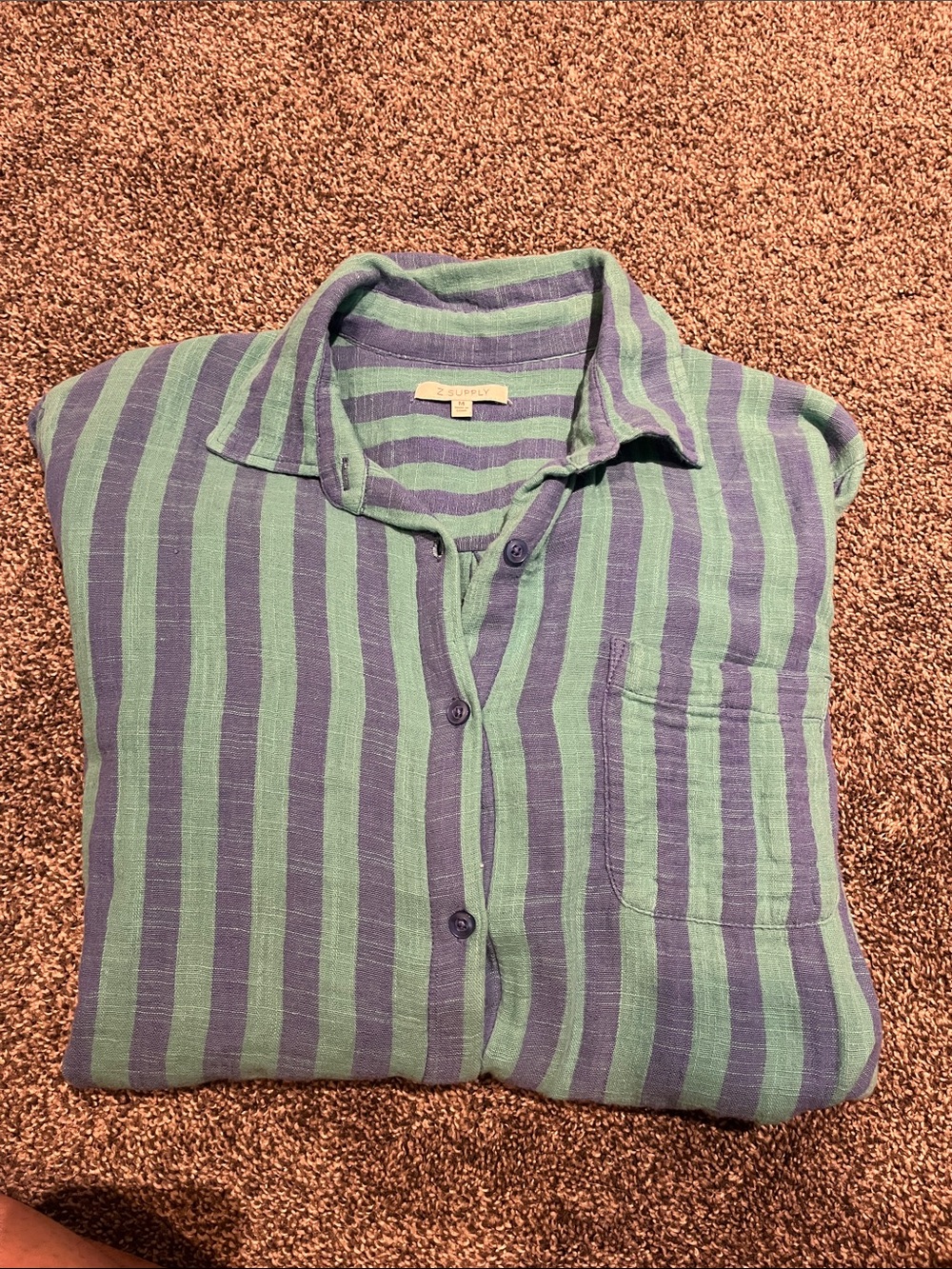 Z Supply Green and Blue Striped Button-Down Shirt